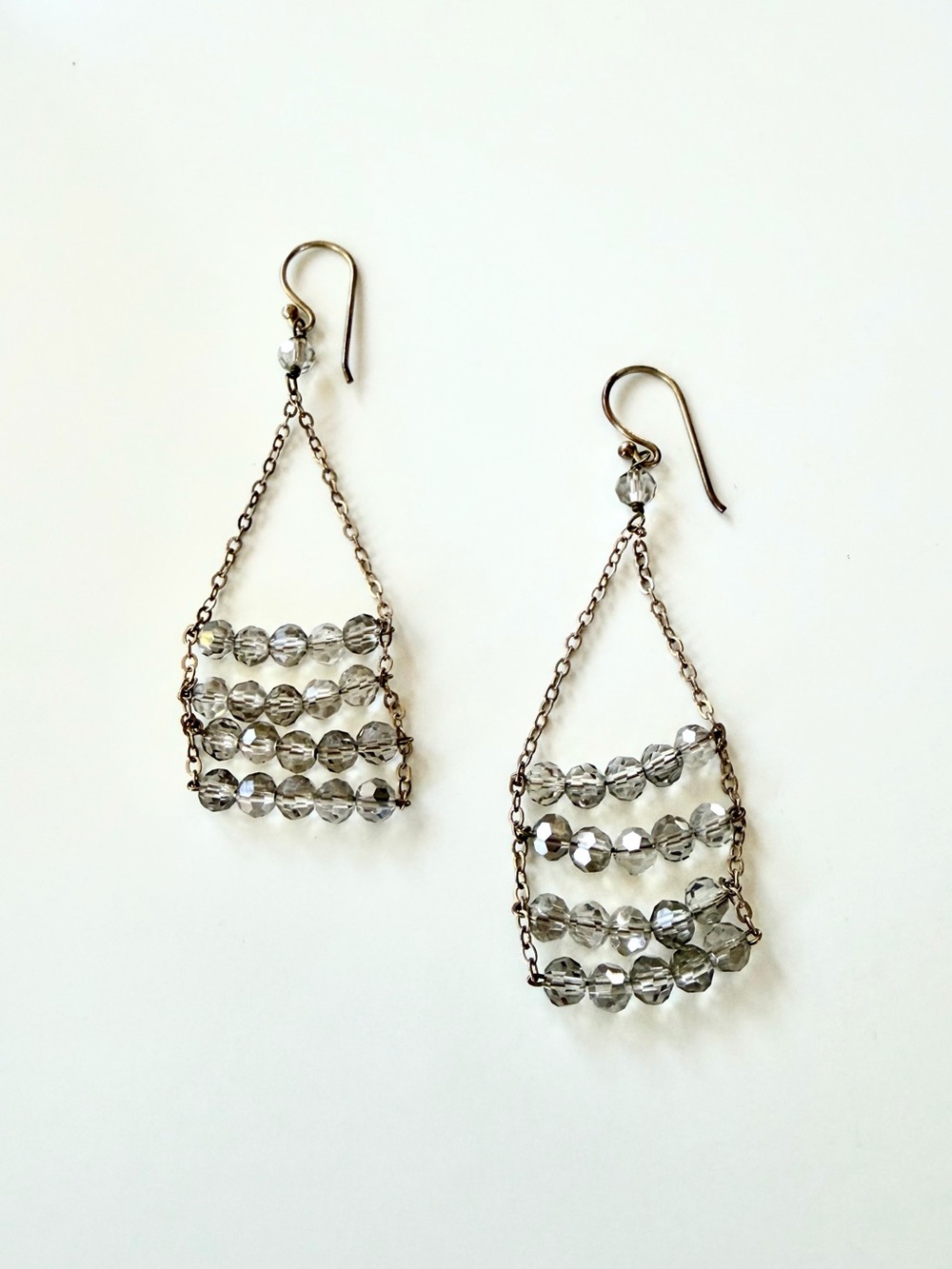 Vintage Smokey Gray Crystal Chandelier Dangle Earrings